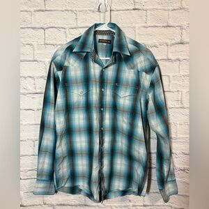 Stetson Men's Turquoise Plaid Shirt, Medium